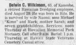 Delwin C. Wilkinson - Obituary, Honolulu Star-Bulletin, 4 Sep 2000